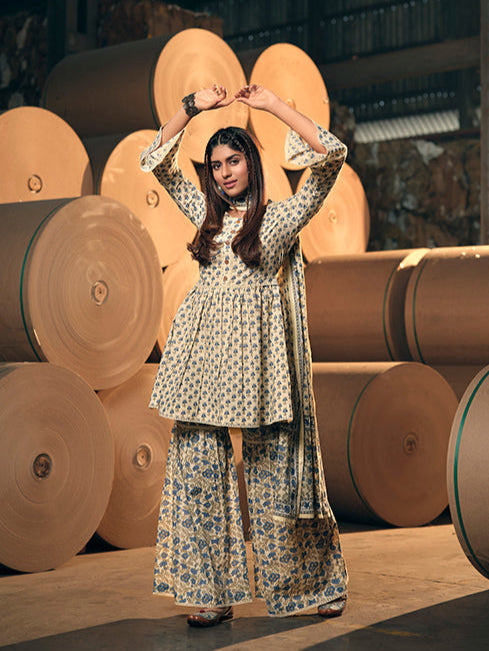 Graceful Beige Cotton Salwar Suit | Completed with a Gorgeous Cotton Dupatta