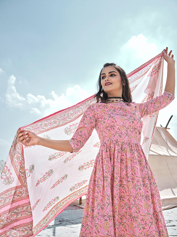 Stylish Pink Cotton Top Featuring Cotton Bottom | Completed with a Gorgeous Cotton Dupatta
