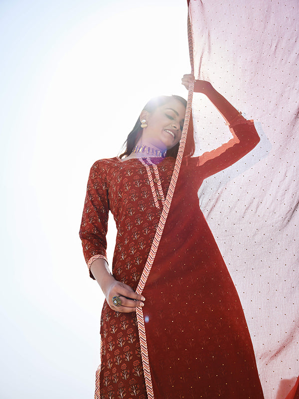 Graceful Maroon Cotton Salwar Kameez | Highlighting a Stunning Cotton Dupatta