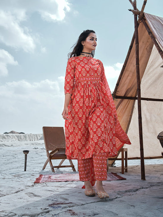 Chic Orange Cotton Salwar Suit Combination | Highlighting a Stunning Cotton Dupatta