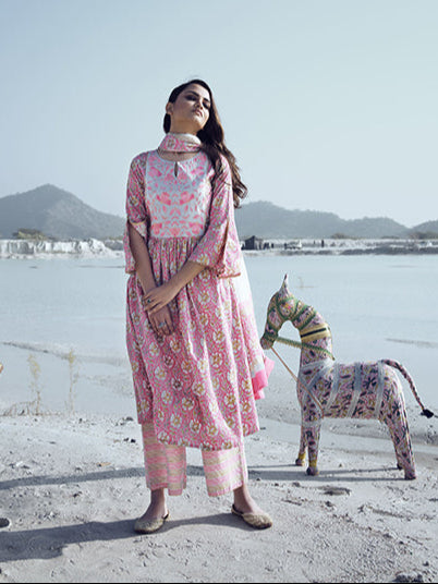 Graceful Pink Cotton Salwar Kameez | Highlighting a Stunning Cotton Dupatta