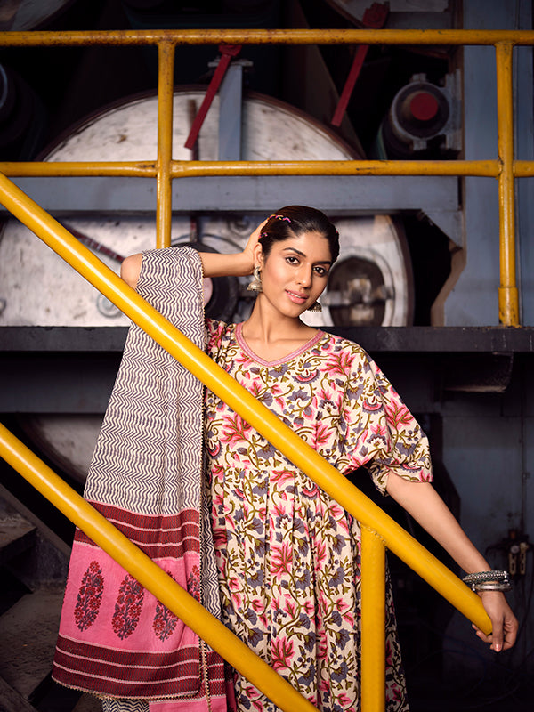 Graceful Multicolor Cotton Salwar Suit | Completed with a Gorgeous Cotton Dupatta