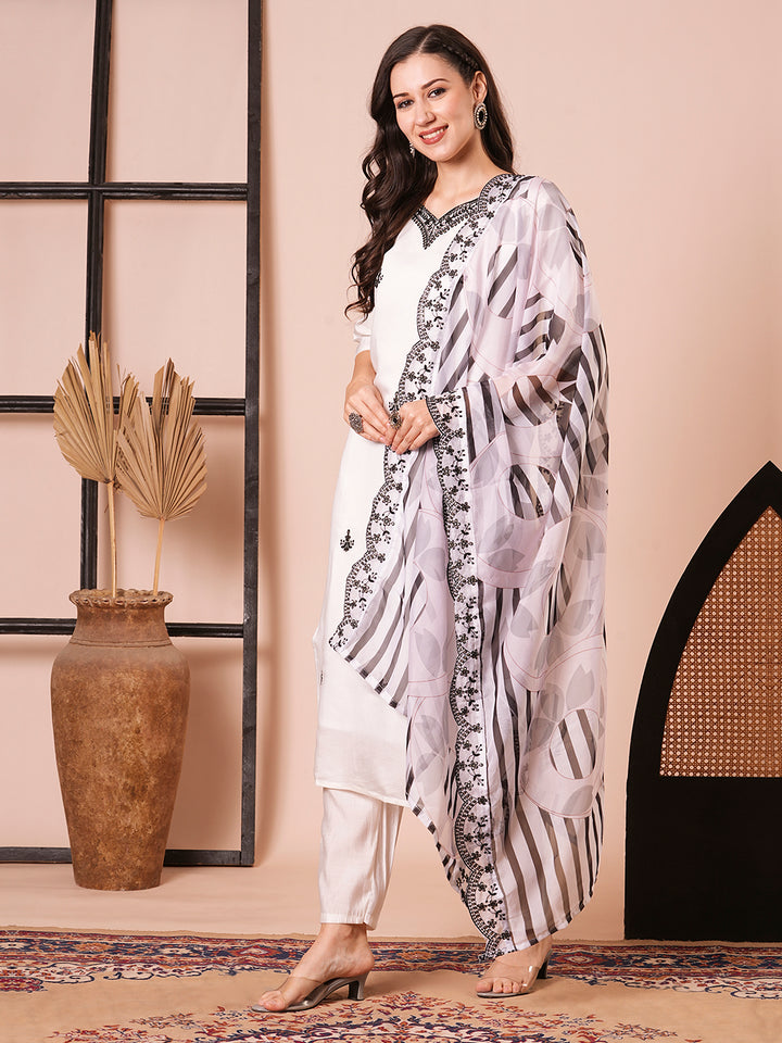 Gorgeous White Suit | PV Chanderi top bottom with Taby Silk dupatta