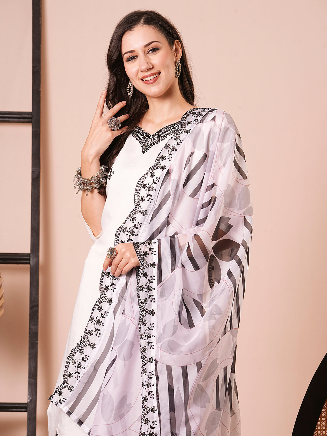 Gorgeous White Suit | PV Chanderi top bottom with Taby Silk dupatta