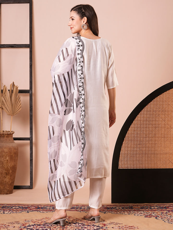 Gorgeous White Suit | PV Chanderi top bottom with Taby Silk dupatta
