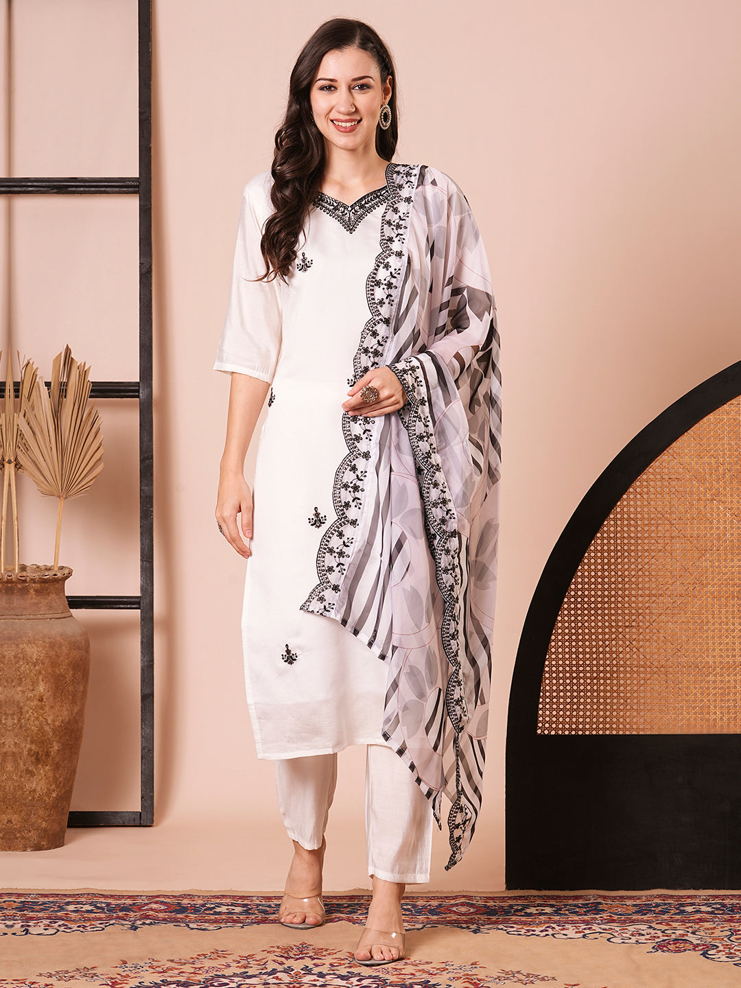 Gorgeous White Suit | PV Chanderi top bottom with Taby Silk dupatta