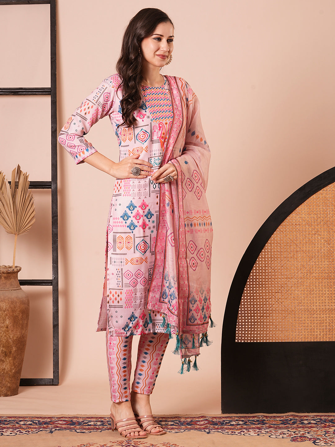 Gorgeous Pink Suit | Cotton top bottom with Chanderi Cotton dupatta