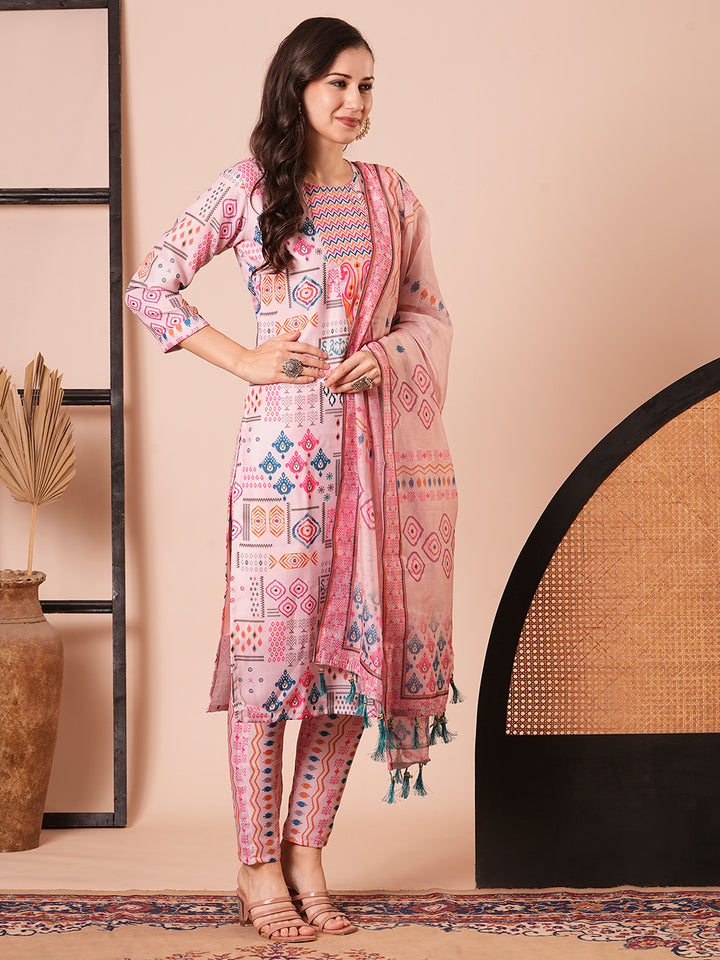 Gorgeous Pink Suit | Cotton top bottom with Chanderi Cotton dupatta