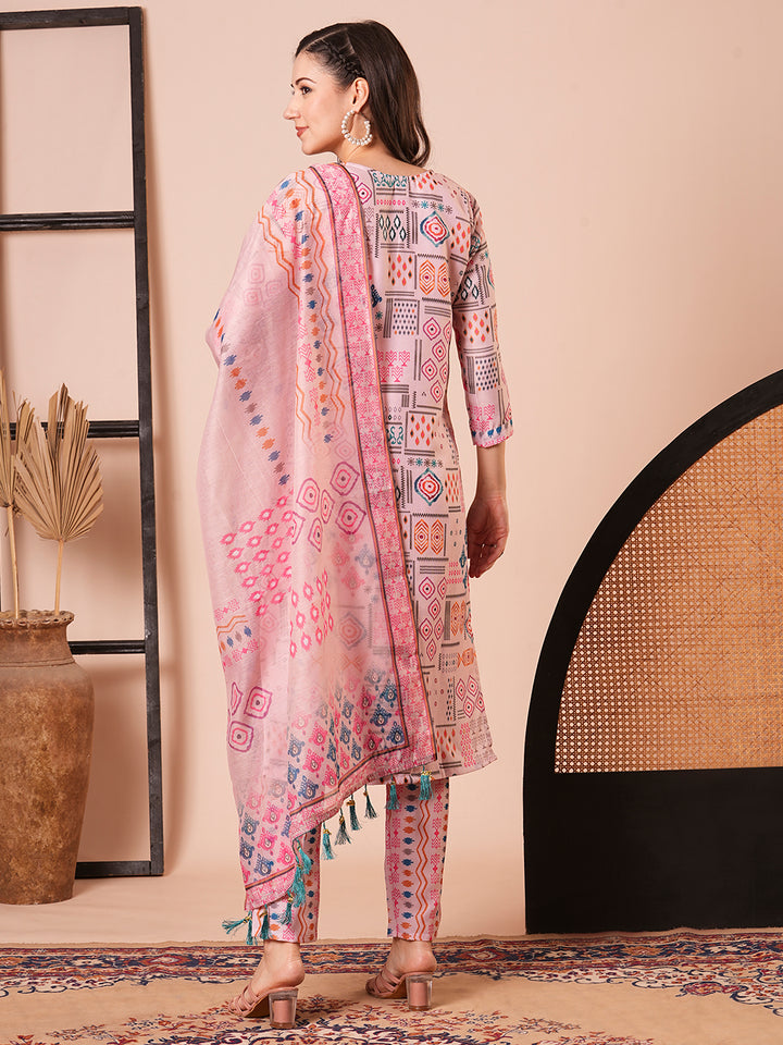 Gorgeous Pink Suit | Cotton top bottom with Chanderi Cotton dupatta