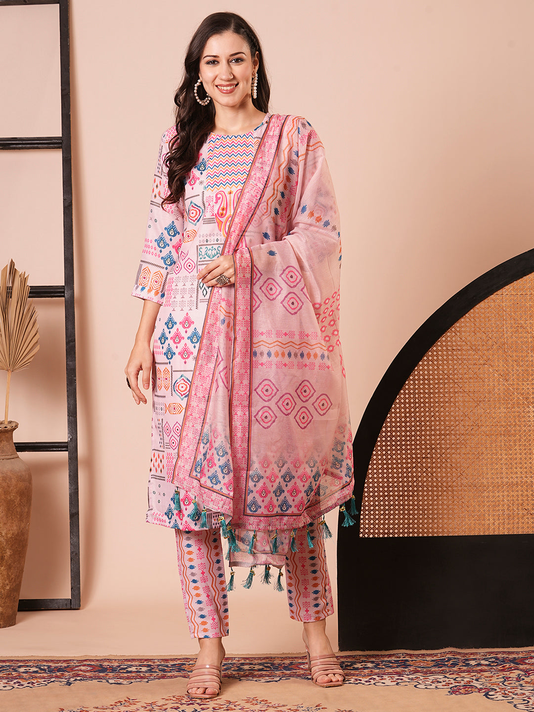 Gorgeous Pink Suit | Cotton top bottom with Chanderi Cotton dupatta