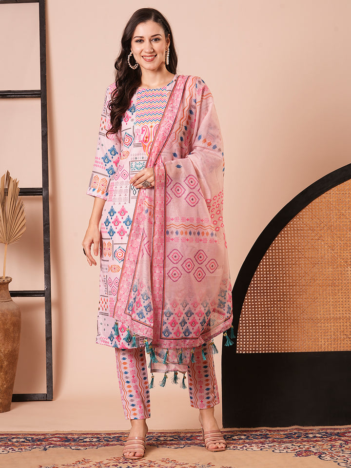 Gorgeous Pink Suit | Cotton top bottom with Chanderi Cotton dupatta