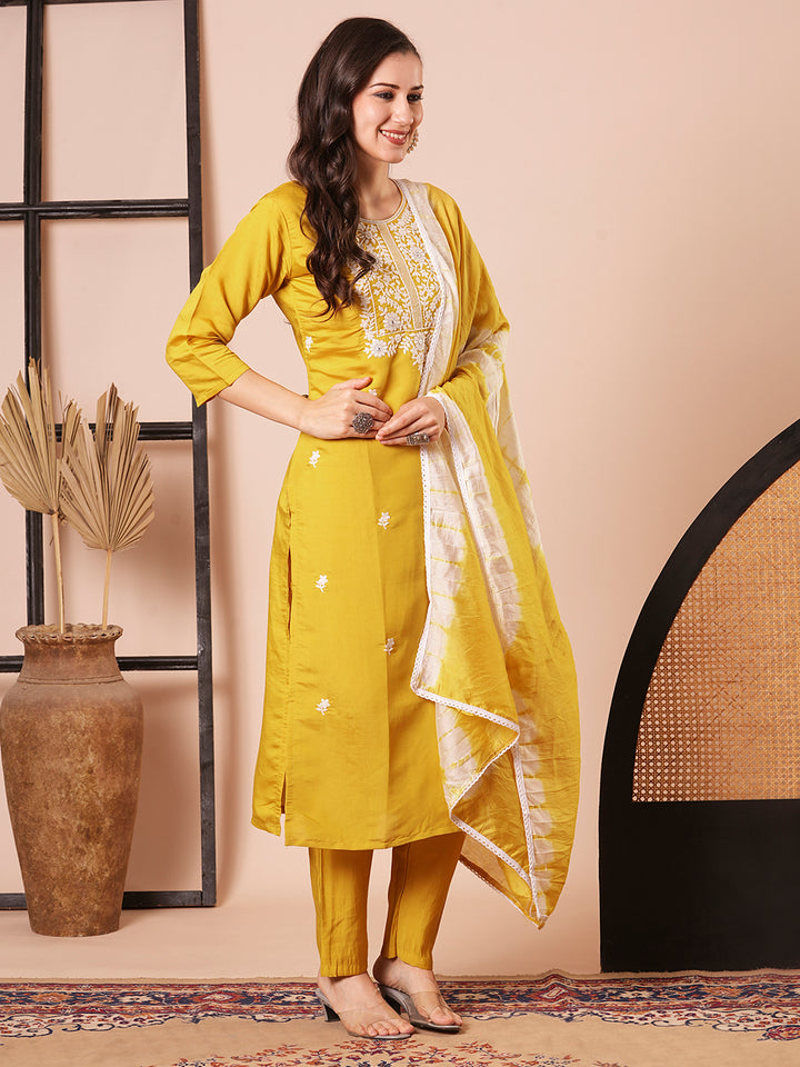 Charming Mustard Suit | PV Chanderi top bottom with Chanderi Cotton dupatta