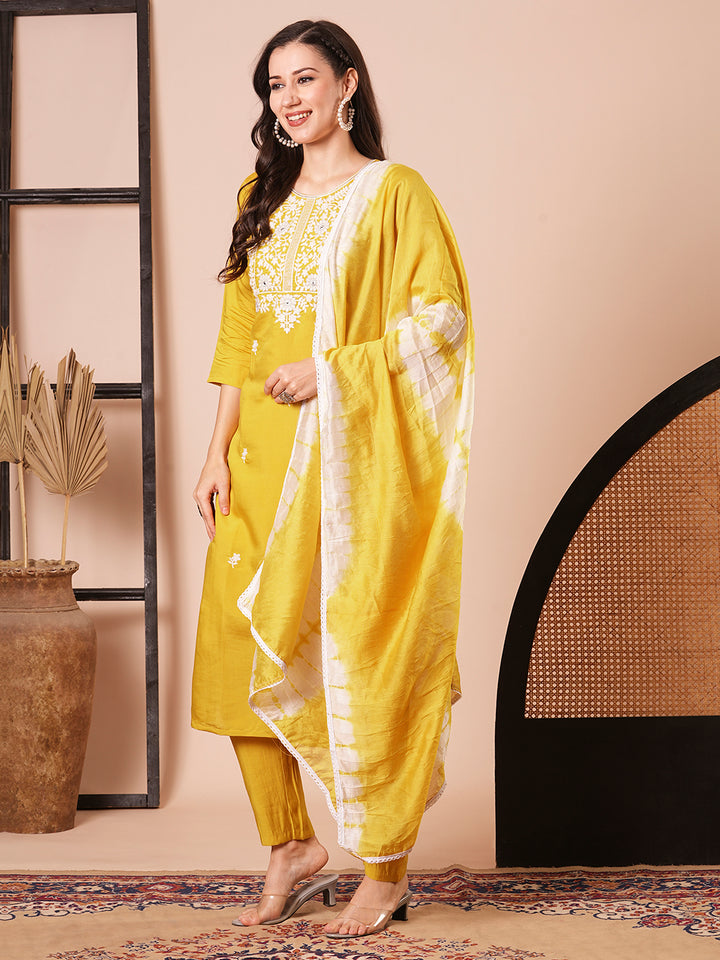 Charming Mustard Suit | PV Chanderi top bottom with Chanderi Cotton dupatta