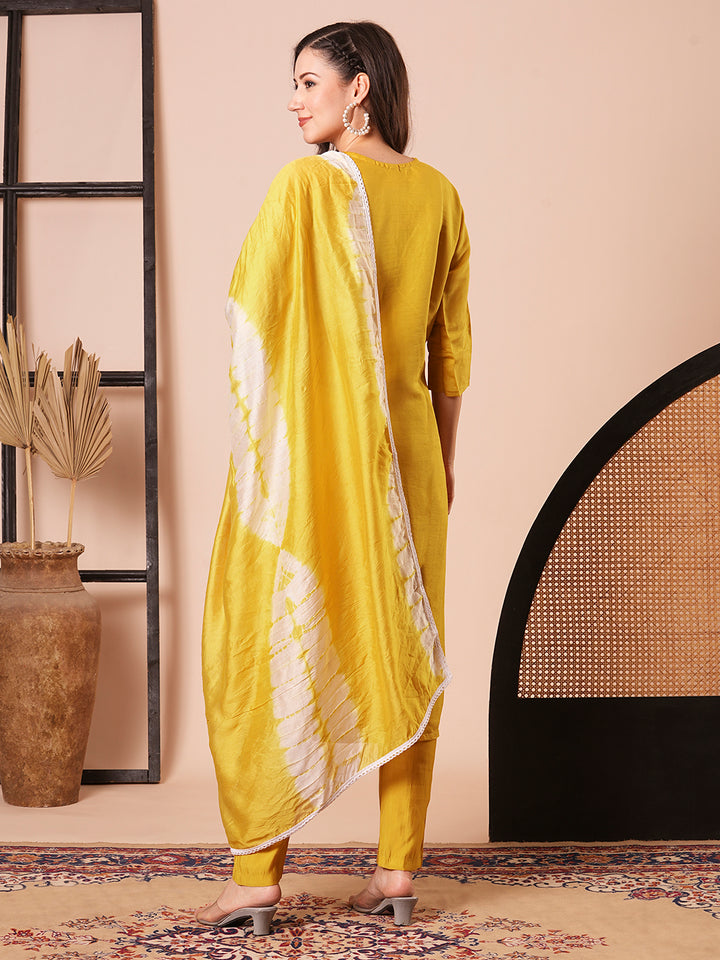 Charming Mustard Suit | PV Chanderi top bottom with Chanderi Cotton dupatta