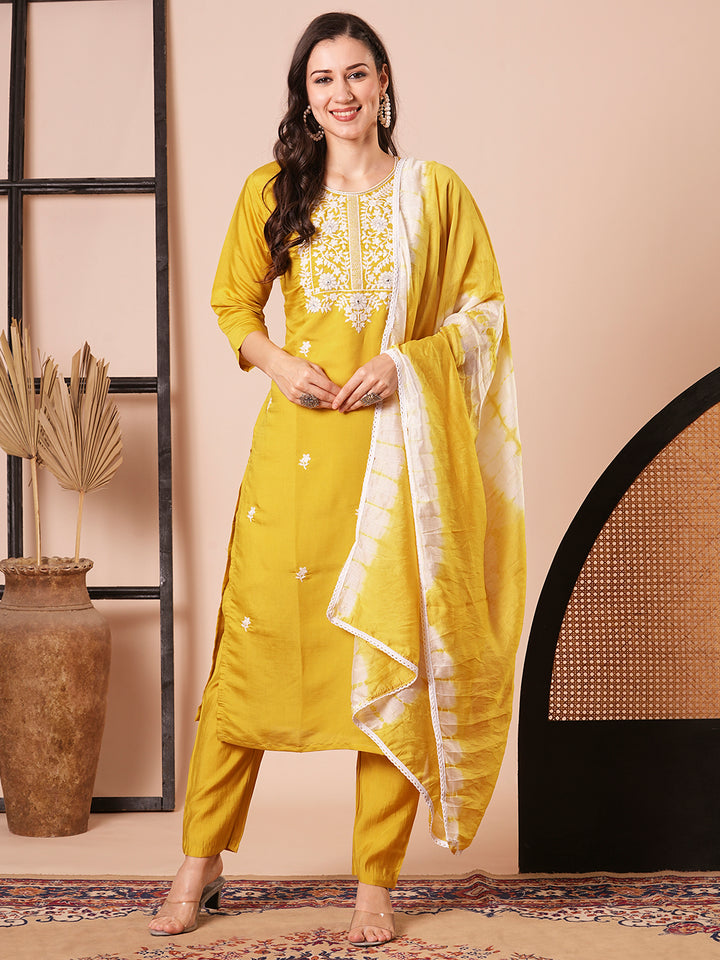 Charming Mustard Suit | PV Chanderi top bottom with Chanderi Cotton dupatta