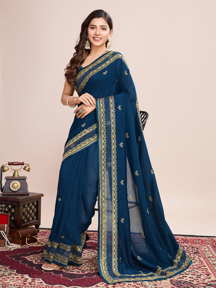 Luxurious Vichitra Silk Saree | Designer Embroidery for Festive Occasions