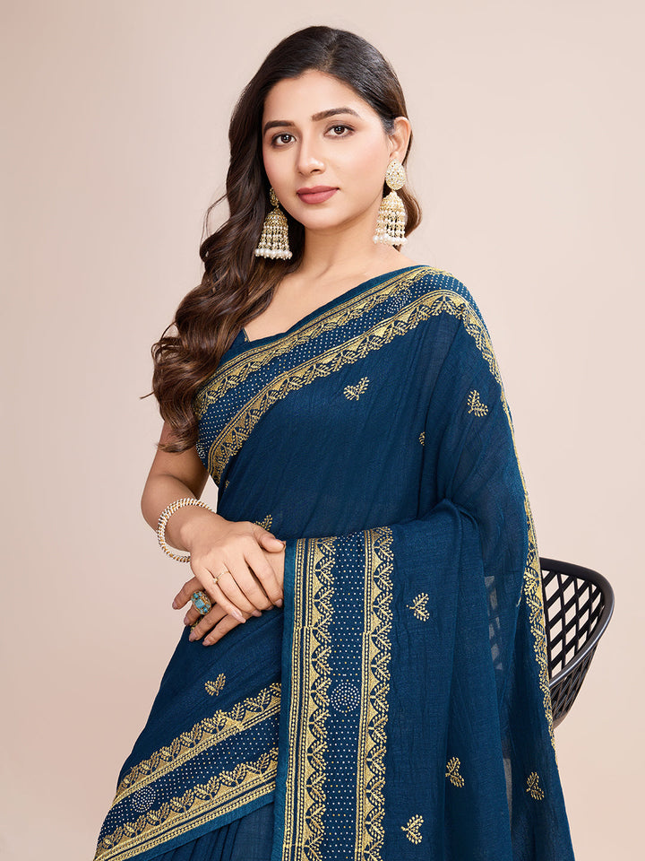 Luxurious Vichitra Silk Saree | Designer Embroidery for Festive Occasions