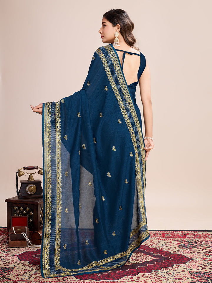 Luxurious Vichitra Silk Saree | Designer Embroidery for Festive Occasions