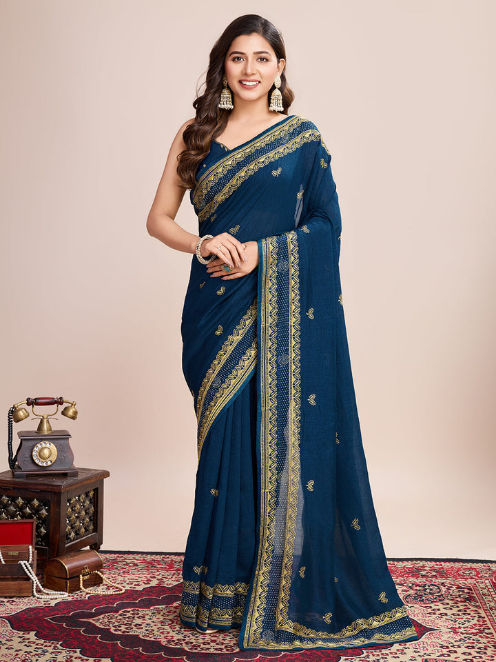 Luxurious Vichitra Silk Saree | Designer Embroidery for Festive Occasions