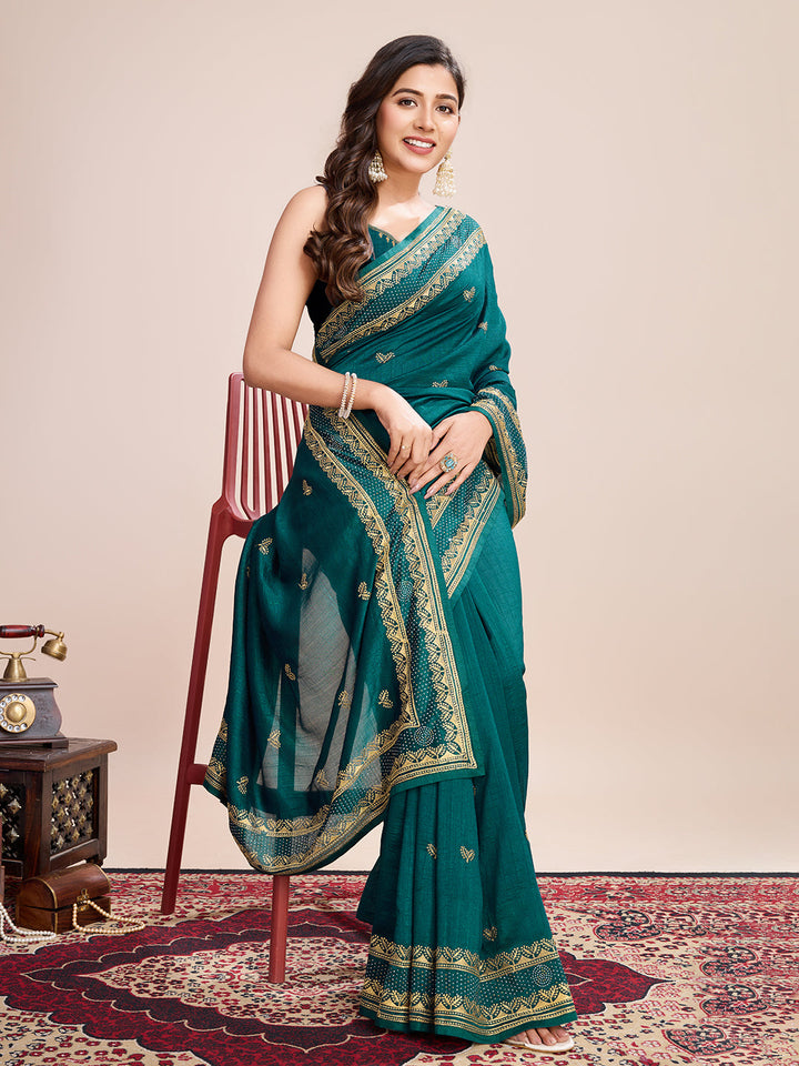 Luxurious Vichitra Silk Saree | Designer Embroidery for Festive Occasions