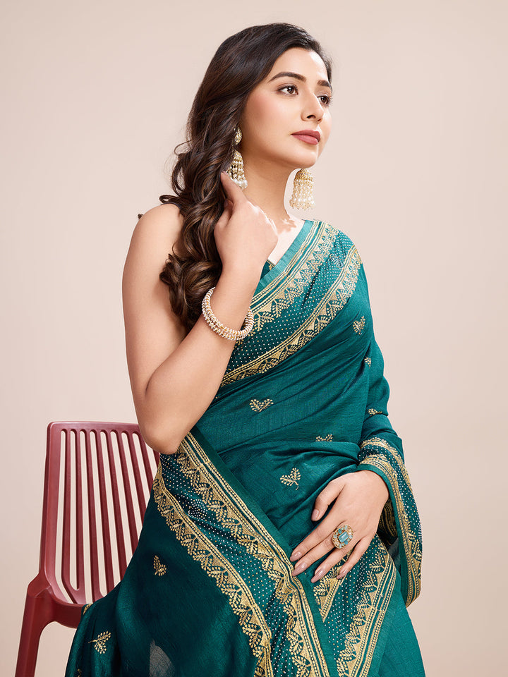 Luxurious Vichitra Silk Saree | Designer Embroidery for Festive Occasions
