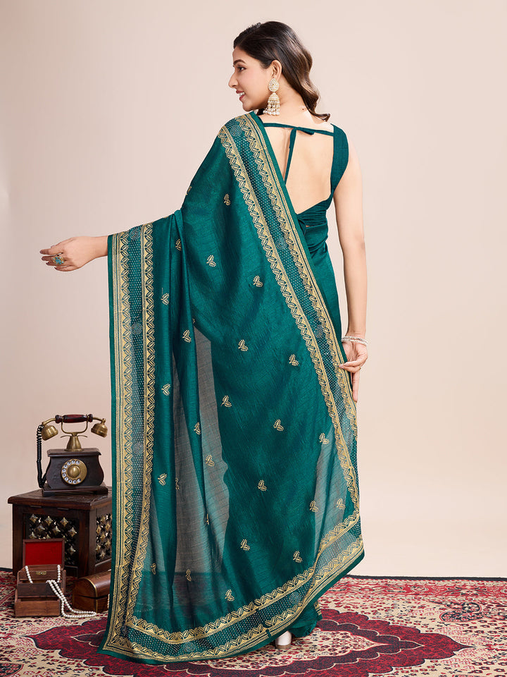 Luxurious Vichitra Silk Saree | Designer Embroidery for Festive Occasions