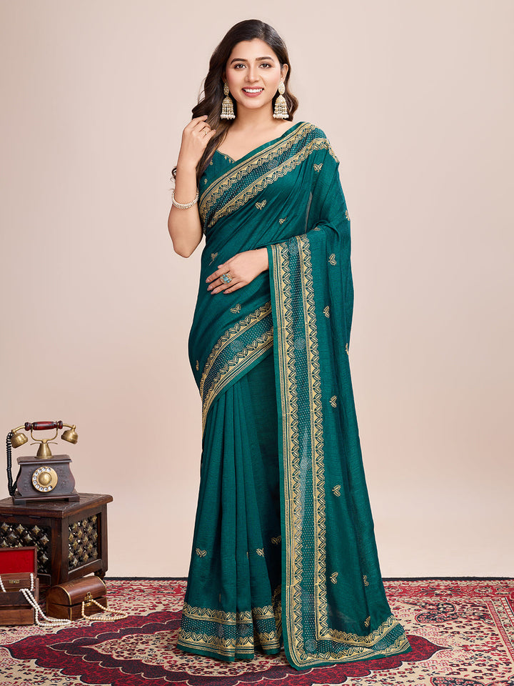 Luxurious Vichitra Silk Saree | Designer Embroidery for Festive Occasions