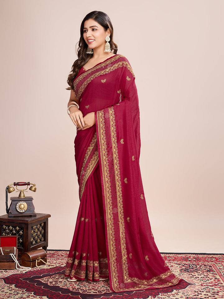 Luxurious Vichitra Silk Saree | Designer Embroidery for Festive Occasions