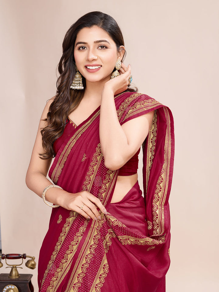 Luxurious Vichitra Silk Saree | Designer Embroidery for Festive Occasions