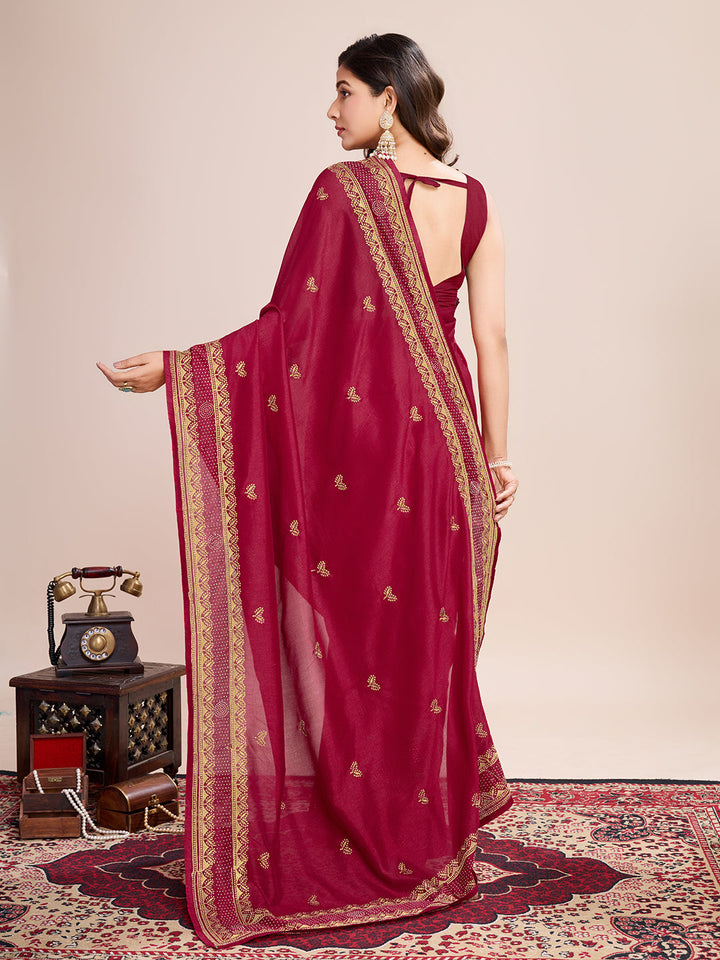 Luxurious Vichitra Silk Saree | Designer Embroidery for Festive Occasions