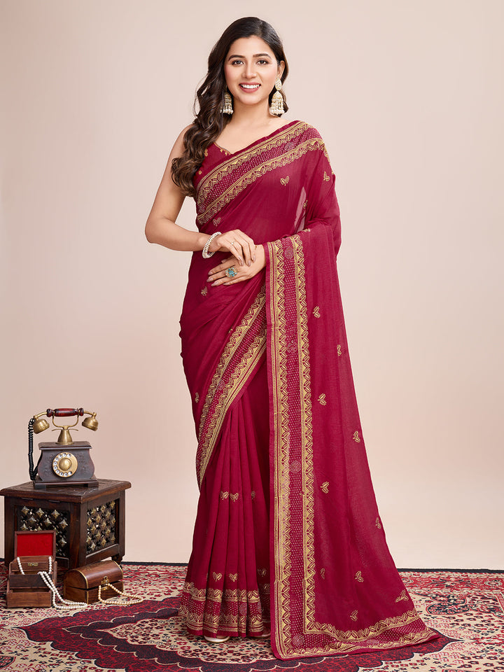 Luxurious Vichitra Silk Saree | Designer Embroidery for Festive Occasions
