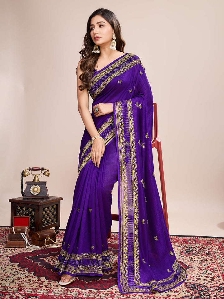 Luxurious Vichitra Silk Saree | Designer Embroidery for Festive Occasions