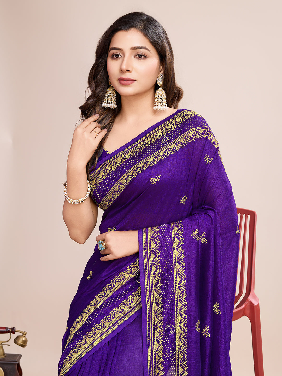 Luxurious Vichitra Silk Saree | Designer Embroidery for Festive Occasions