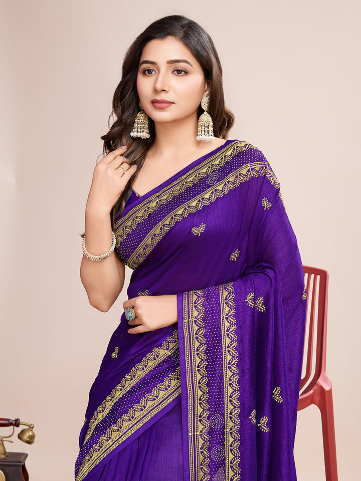 Luxurious Vichitra Silk Saree | Designer Embroidery for Festive Occasions
