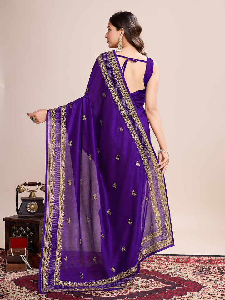 Luxurious Vichitra Silk Saree | Designer Embroidery for Festive Occasions