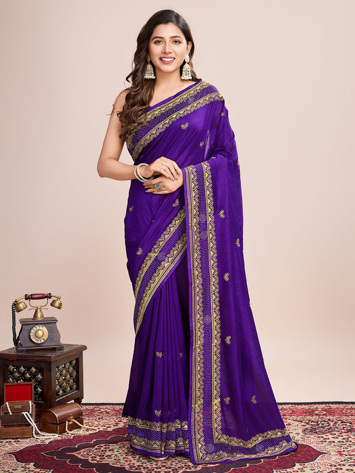 Luxurious Vichitra Silk Saree | Designer Embroidery for Festive Occasions