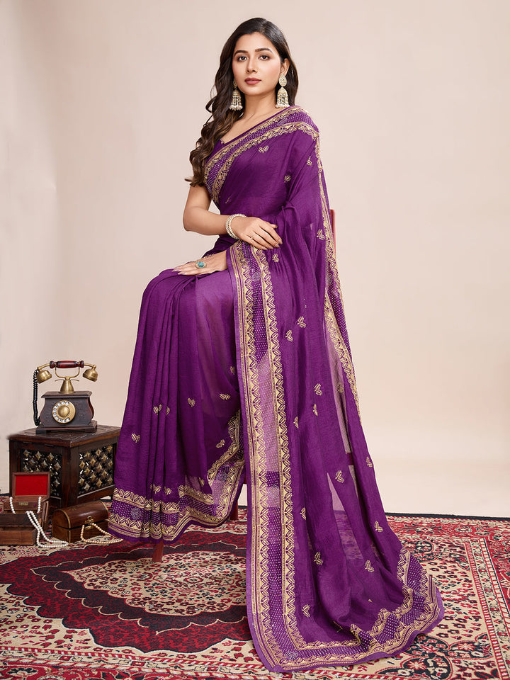 Luxurious Vichitra Silk Saree | Designer Embroidery for Festive Occasions