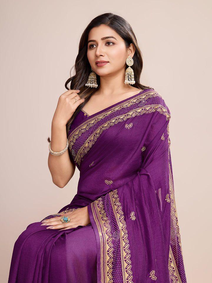 Luxurious Vichitra Silk Saree | Designer Embroidery for Festive Occasions