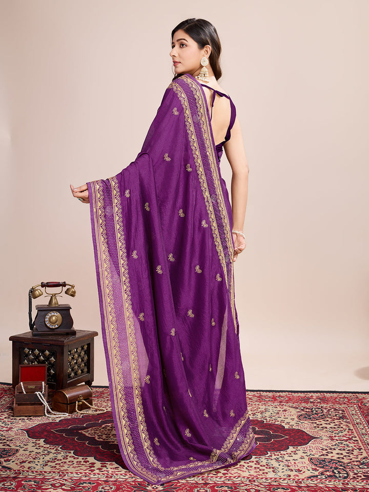 Luxurious Vichitra Silk Saree | Designer Embroidery for Festive Occasions