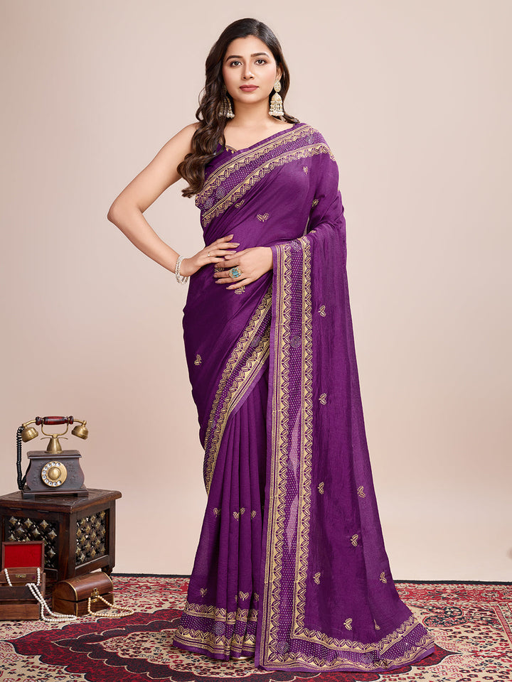 Luxurious Vichitra Silk Saree | Designer Embroidery for Festive Occasions