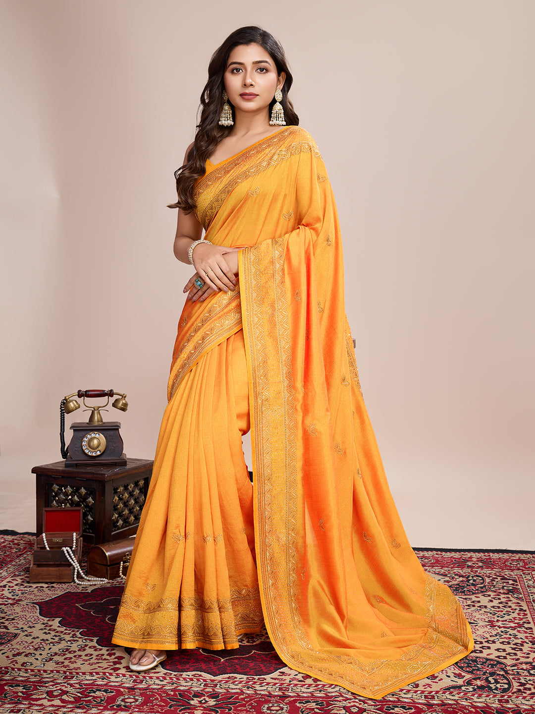 Luxurious Vichitra Silk Saree | Designer Embroidery for Festive Occasions
