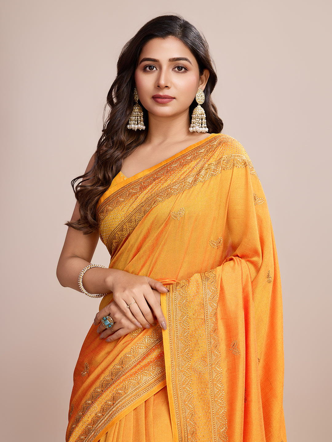 Luxurious Vichitra Silk Saree | Designer Embroidery for Festive Occasions