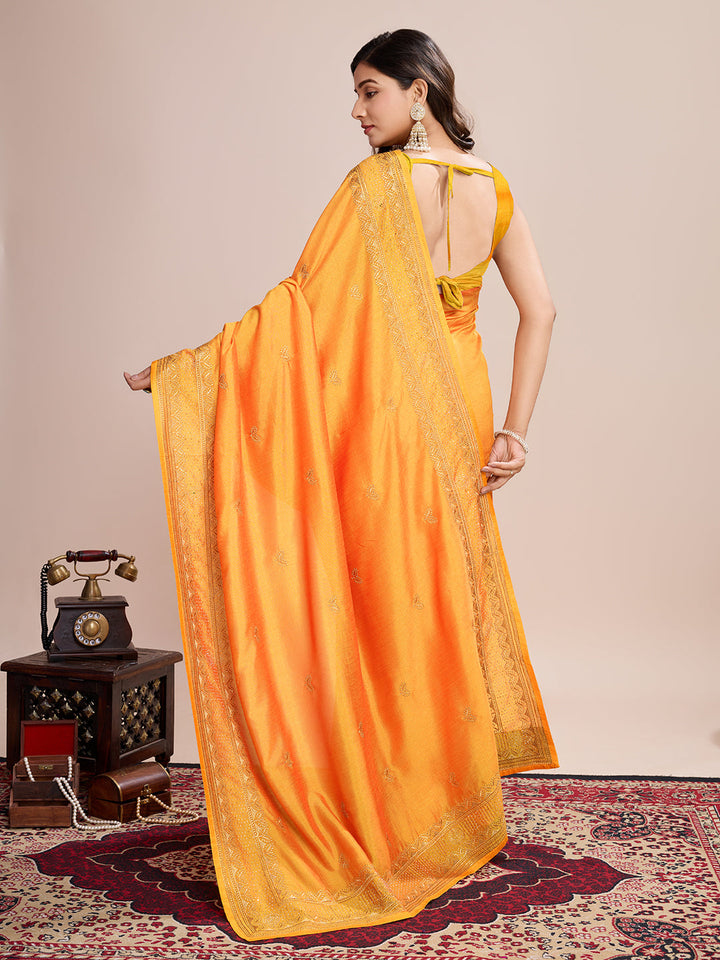 Luxurious Vichitra Silk Saree | Designer Embroidery for Festive Occasions
