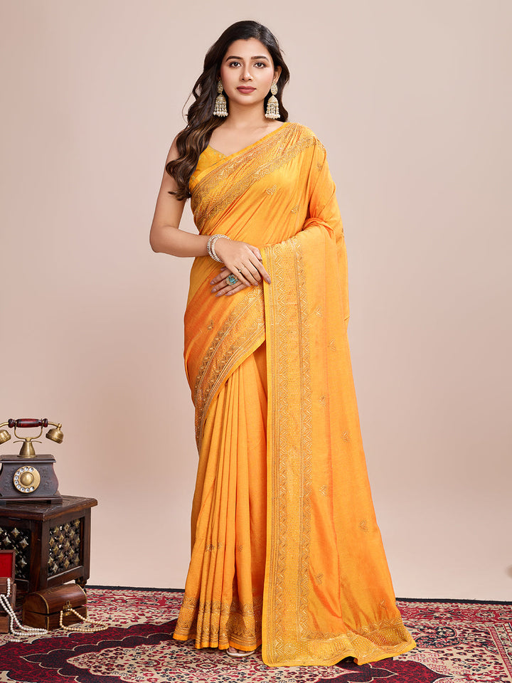 Luxurious Vichitra Silk Saree | Designer Embroidery for Festive Occasions