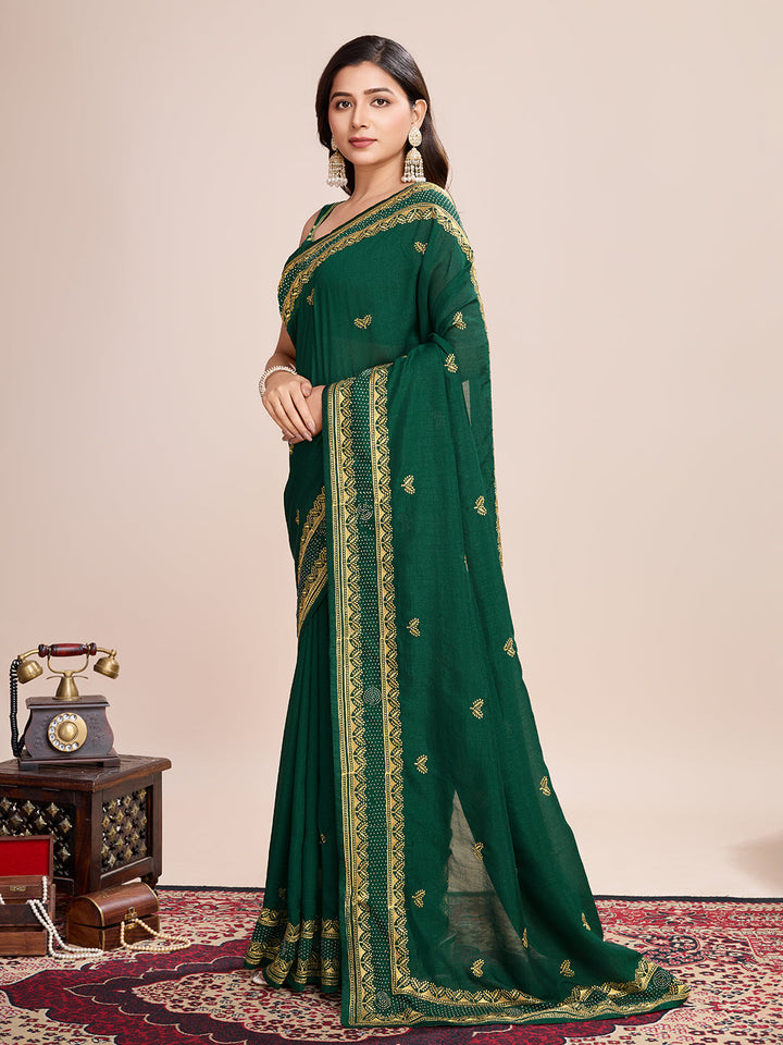 Luxurious Vichitra Silk Saree | Designer Embroidery for Festive Occasions