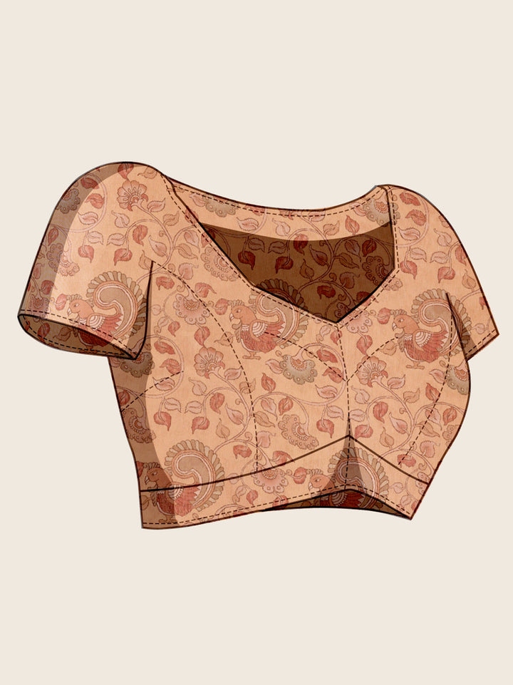 Light Brown Linen Saree with Jari-Border | Digital Print for Special Events & Weddings