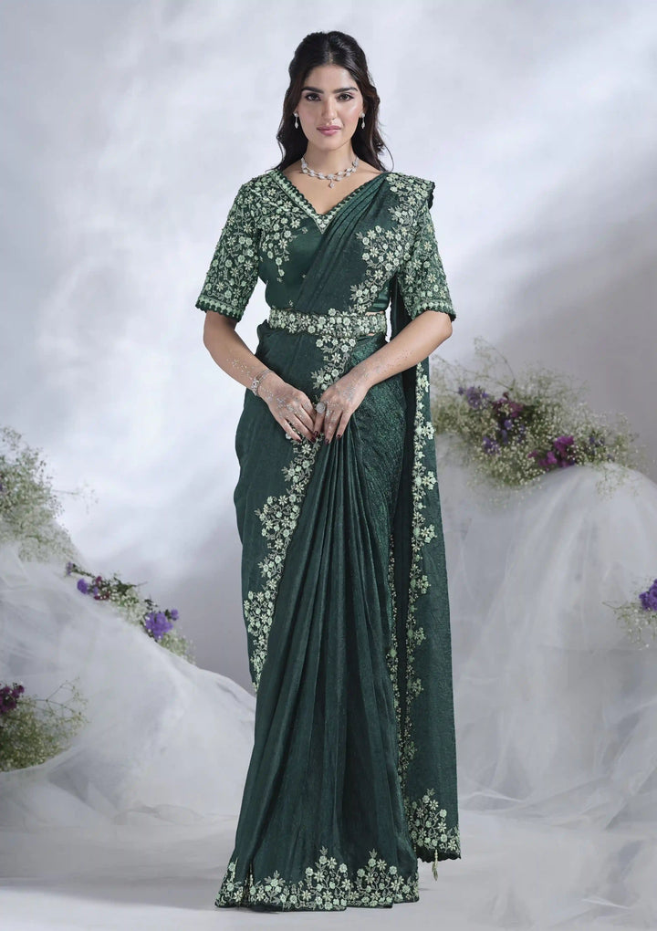 Two-Tone Satin Silk Saree with Handwork | Elegant for Weddings & Festivals