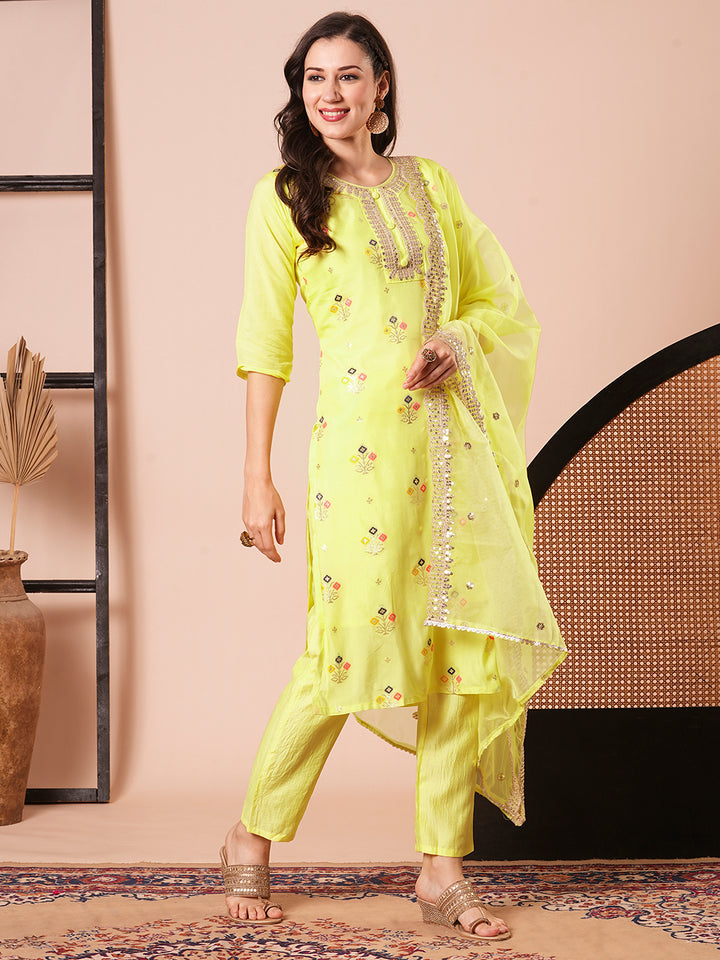Gorgeous Yellow Viscose Jacquard Top Coordinated with Viscose  Bottom | Highlighting a Stunning