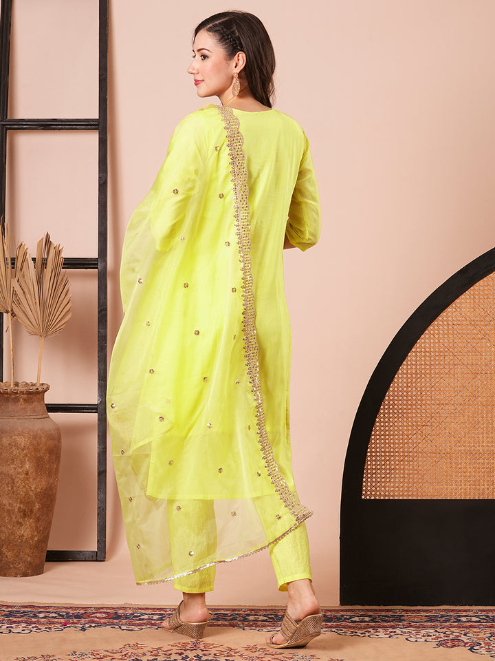 Gorgeous Yellow Viscose Jacquard Top Coordinated with Viscose  Bottom | Highlighting a Stunning