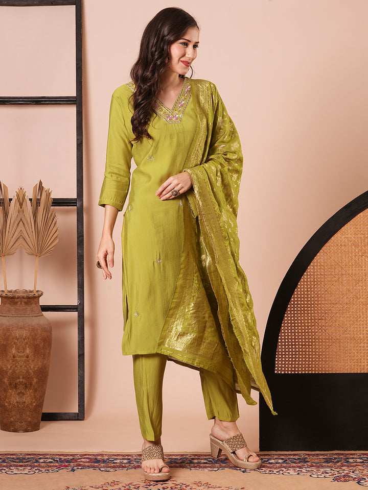 Gorgeous Dusty Pink Suit | PV Chanderi top bottom with Jacquard Silk dupatta